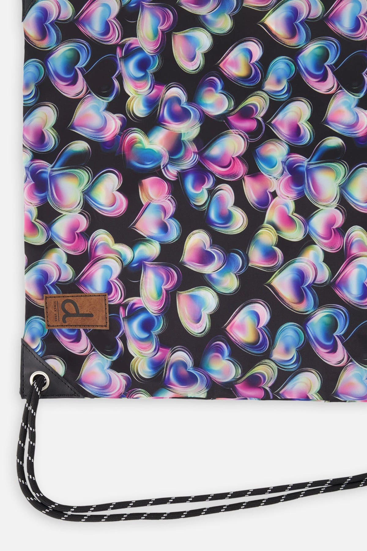 Deux par Deux Hearts Practical Charming Lightweight Drawstring Bag, Alternate, color, Black Printed With Hearts