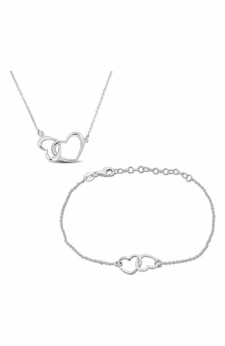 DELMAR Double Heart Charm Necklace & Bracelet Set