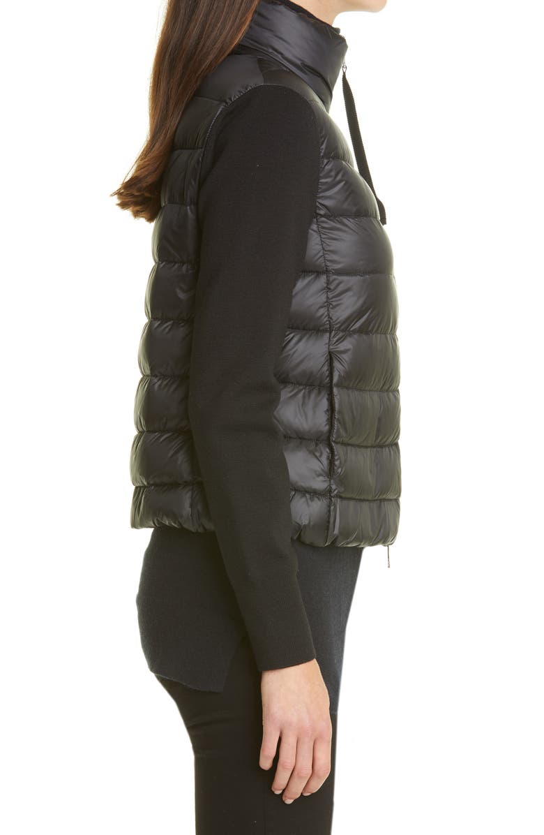 Moncler Quilted Down & Wool Short Cardigan, Alternate, color, 