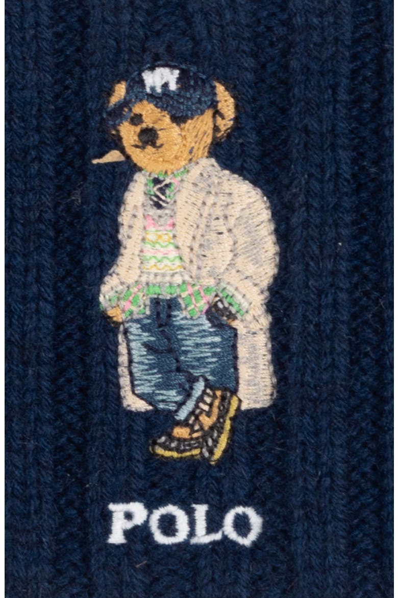 Cable Knit Polo Bear Beanie, Alternate, color, NEWPORT NAVY