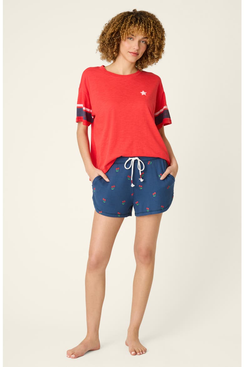 Star Spangled Summer Cotton & Modal Pajama T-Shirt Top, Alternate, color, TRUE SCARLET