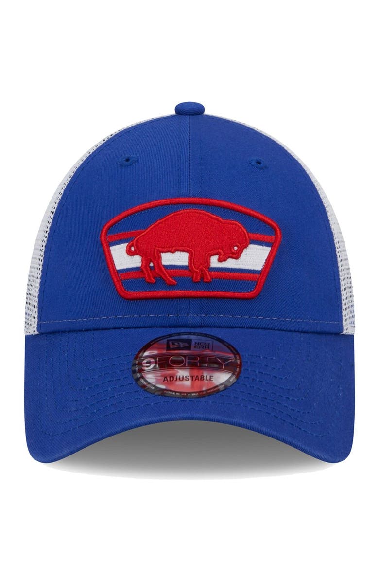 New Era Men's New Era Royal/White Buffalo Bills Logo Patch Trucker 9FORTY Snapback Hat, Alternate, color, 