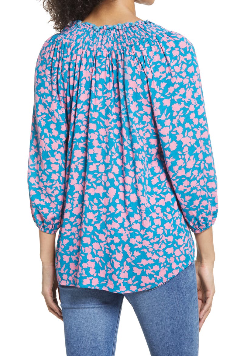 Smocked Top, Alternate, color, TEAL/ MAUVE