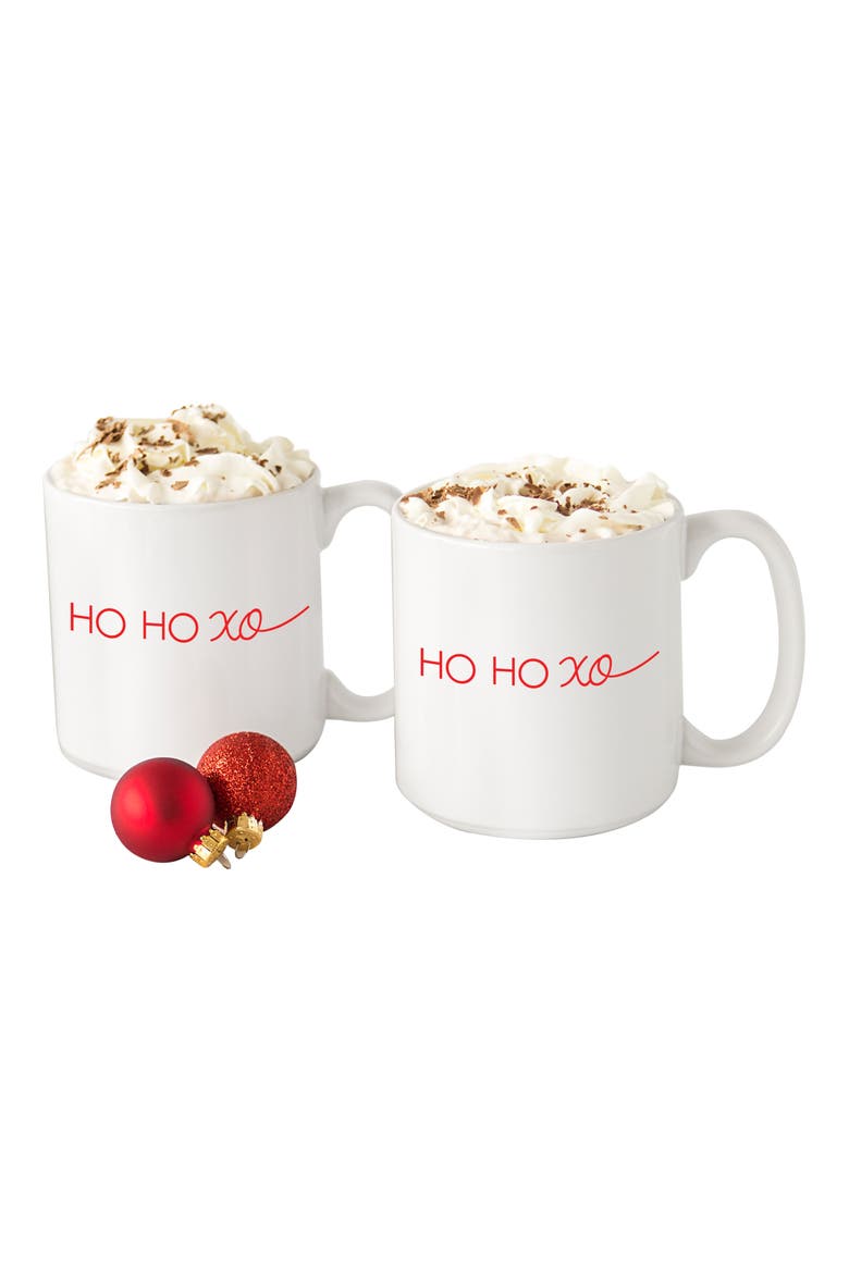 Set of 2 Ho Ho XO Ceramic Coffee Mugs, Alternate, color, WHITE