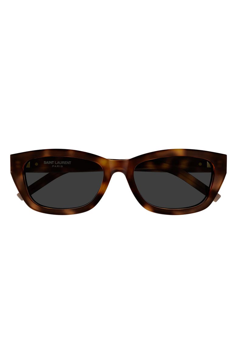 Saint Laurent 55mm Rectangular Sunglasses, Main, color, Havana