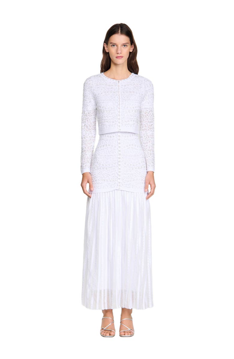 SANDRO Cropped pearl cardigan, Alternate, color, White