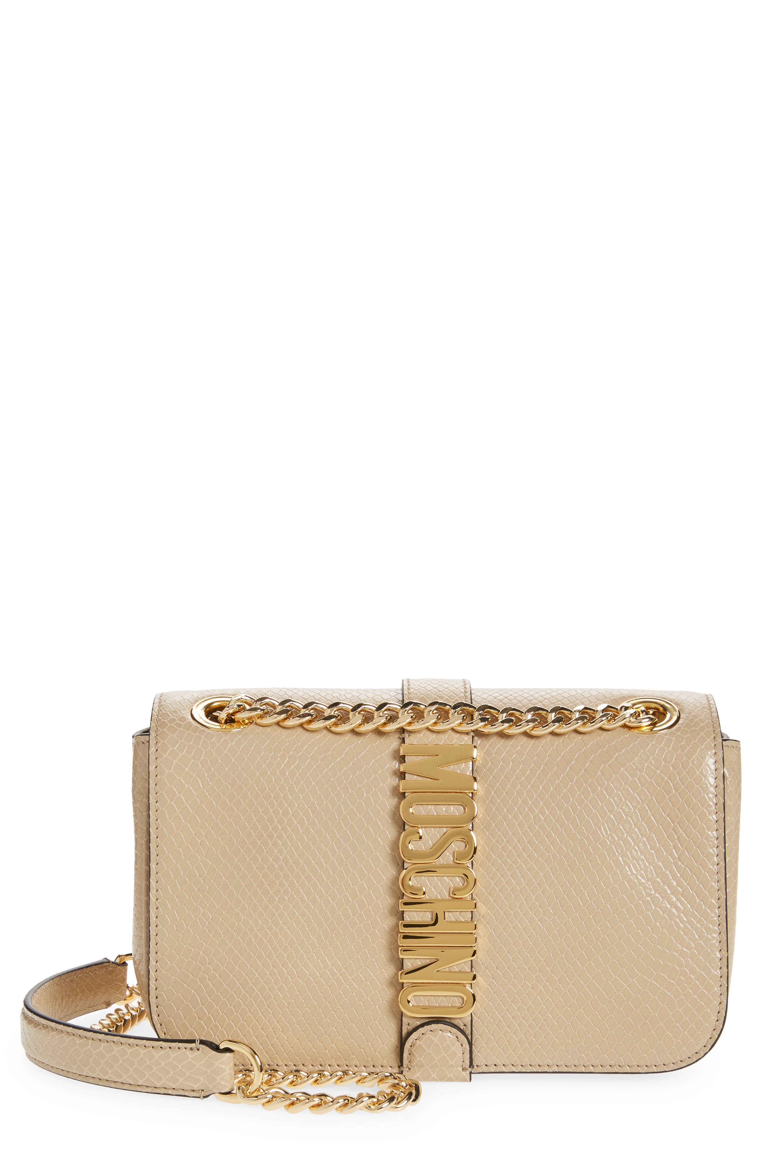 Moschino Python Embossed Leather Shoulder Bag, Main, color, 