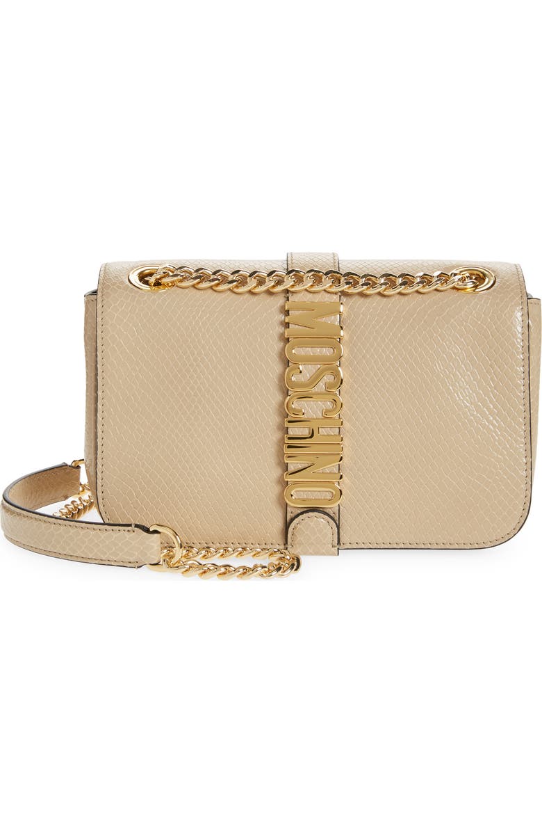 Moschino Python Embossed Leather Shoulder Bag, Main, color,