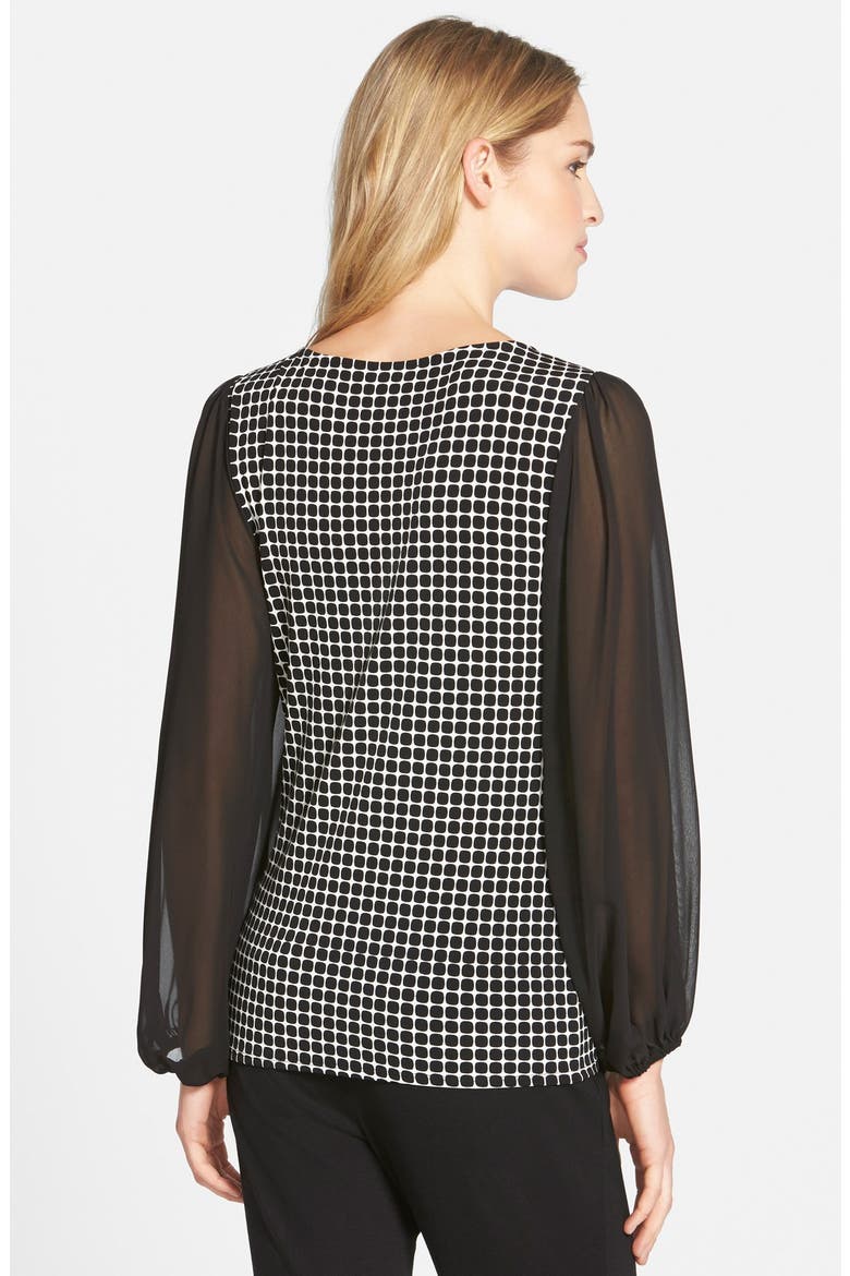 'Graphic Boxes' Top with Sheer Sleeves, Alternate, color, RICH BLACK