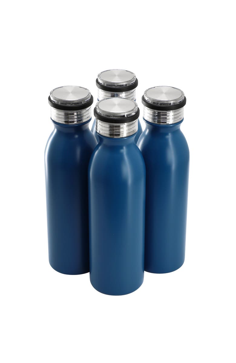 Gibson Home Marina 4 Piece 20 Ounce Double Wall Stainless Steel Thermal Bottle with Acrylic Lid, Main, color, Blue