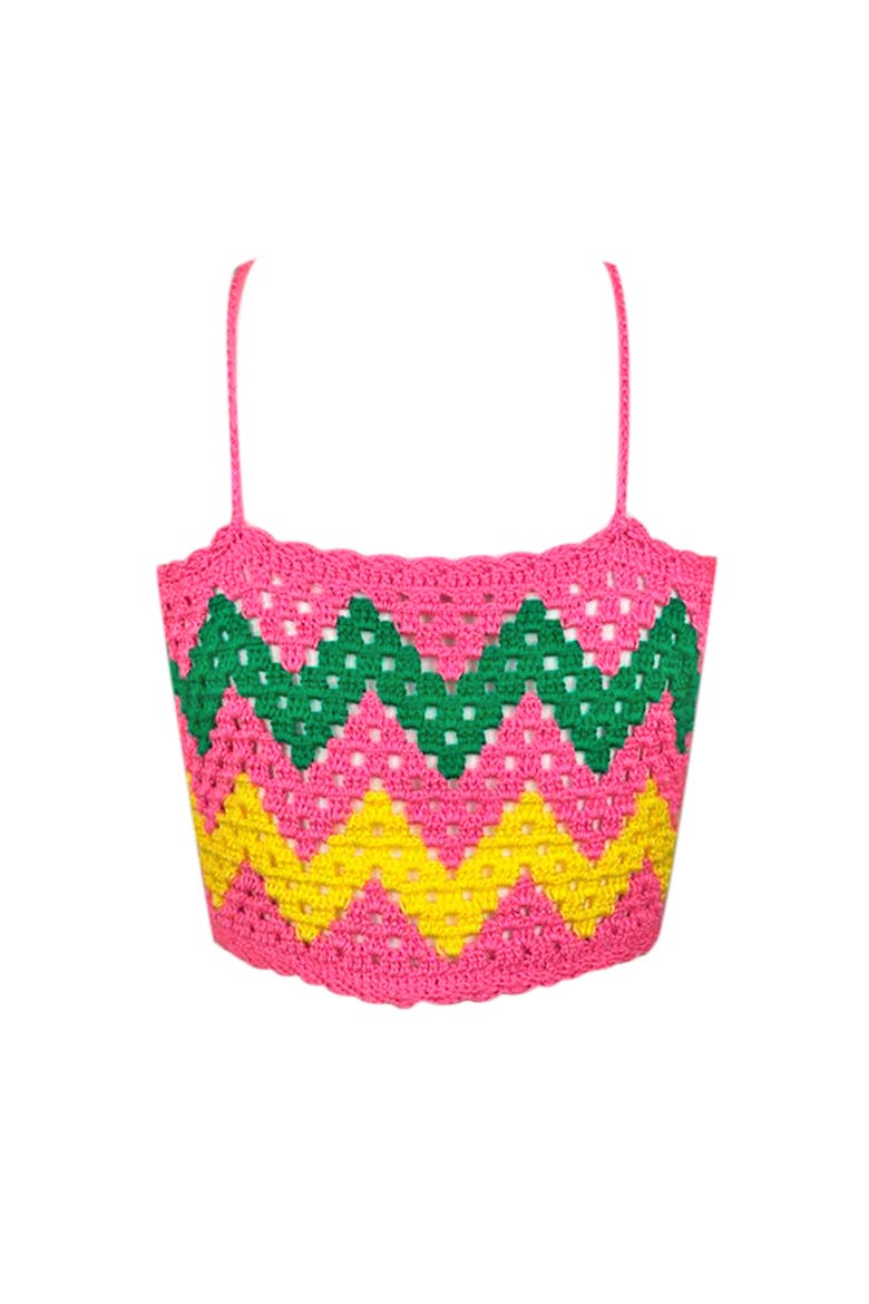 Kids' Zig-Zag Hand-Crochet Crop Top, Main, color, Multicolor