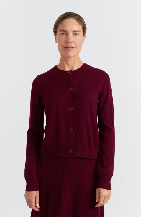 Wool Cashmere Blend Crew Neck Cropped Cardigan