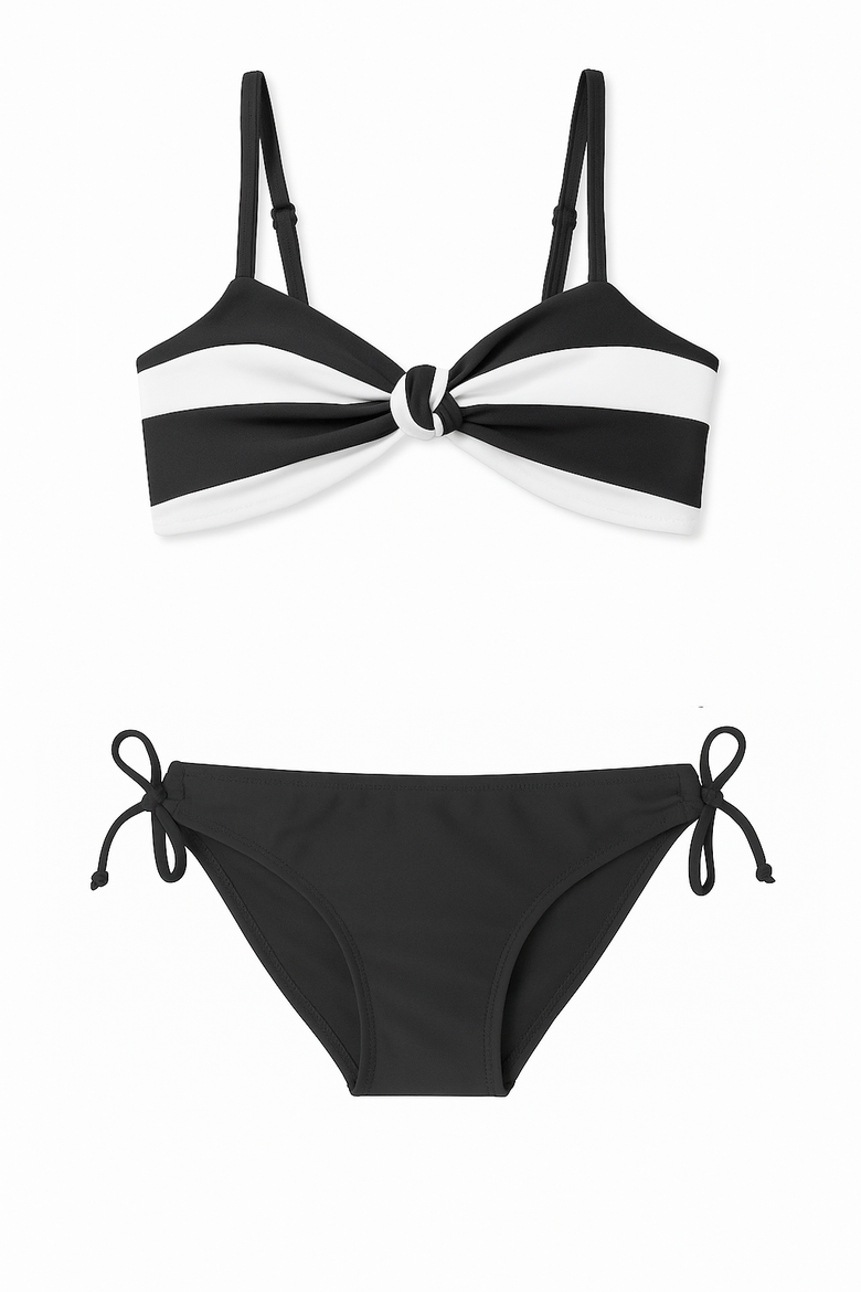 Stripe Twist Knot Bikini, Main, color, Black/White