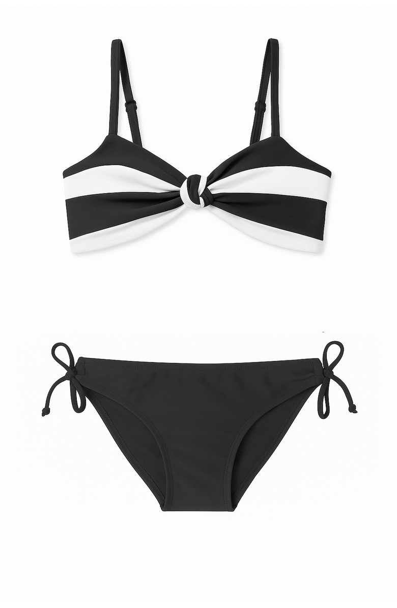 Limeapple Stripe Twist Knot Bikini, Main, color, Black/White