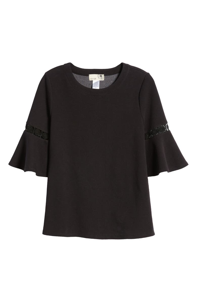 Everleigh Lace Accent Bell Sleeve Cotton Blend Knit Top, Alternate, color, 