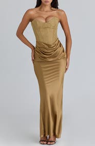 HOUSE OF CB Aurelia Corset Bodice Strapless Satin Gown