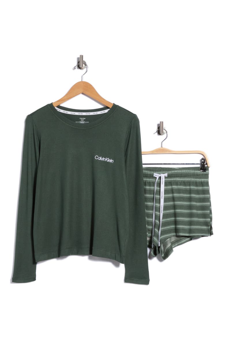 Brushed Jersey 2-Piece Pajama Set, Main, color, KELLS GREEN STRIPE