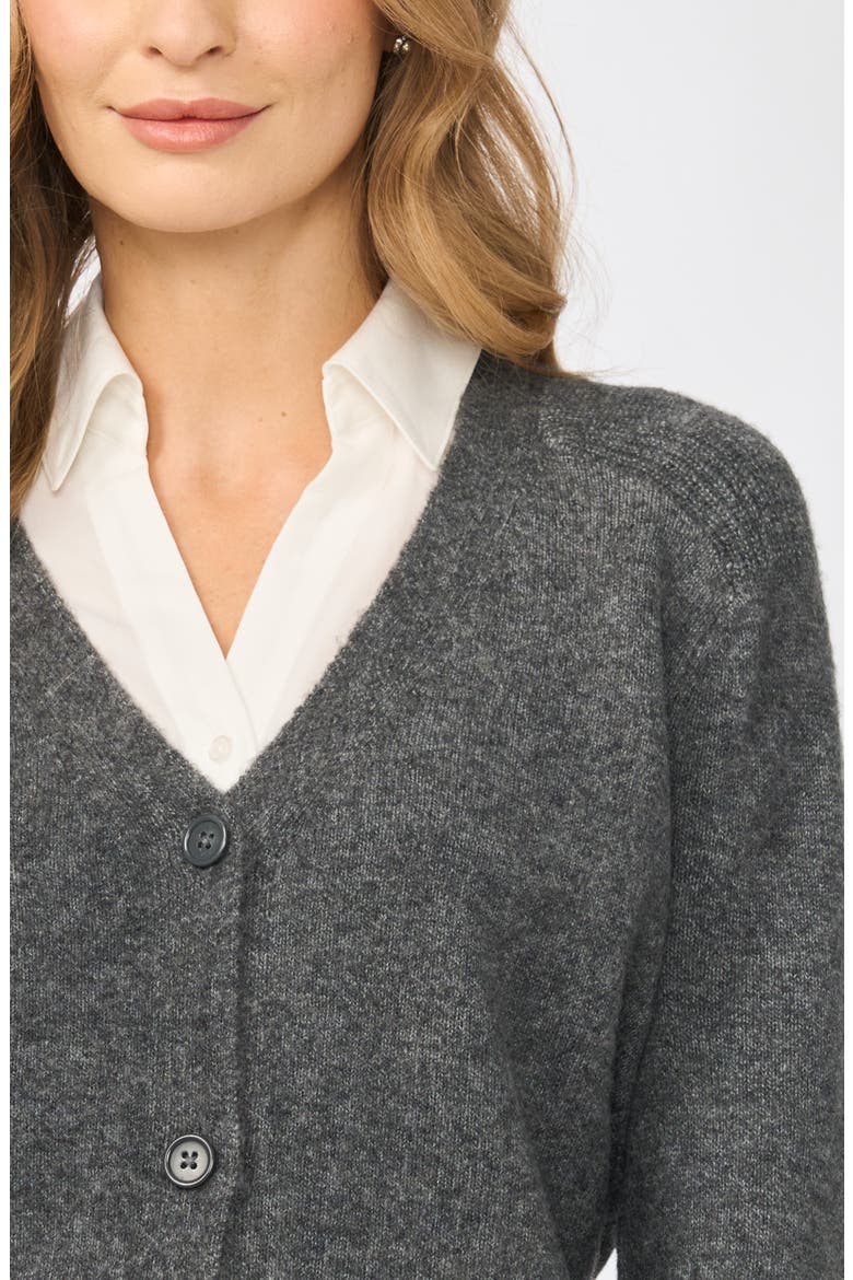 Mixed Media Twofer V-Neck Cardigan, Alternate, color, MEDIUM HEATHER GREY