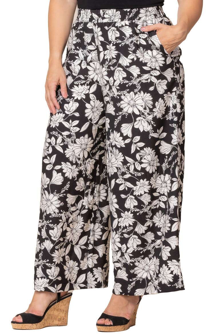 Eva Wide Leg Palazzo Pants, Alternate, color, BLACK AND WHITE FLORALS