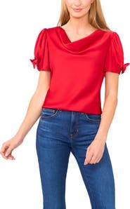 CeCe Bow Sleeve Cowl Neck Satin Charmeuse Top