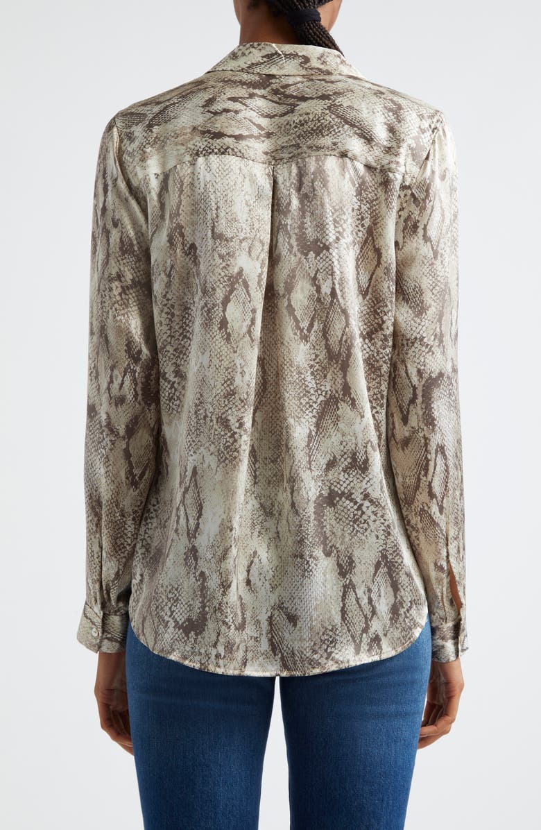 L'AGENCE Tyler Snakeskin Print Long Sleeve Silk Button-Up Shirt, Alternate, color, 