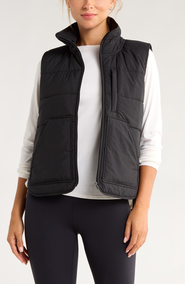 Zella Packable Quilted Vest, Main, color, Black