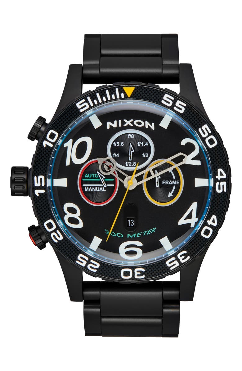 Nixon 51-30 Fisheye Chronograph Bracelet Watch, 51mm, Alternate, color, Fisheye / Super Black / Black