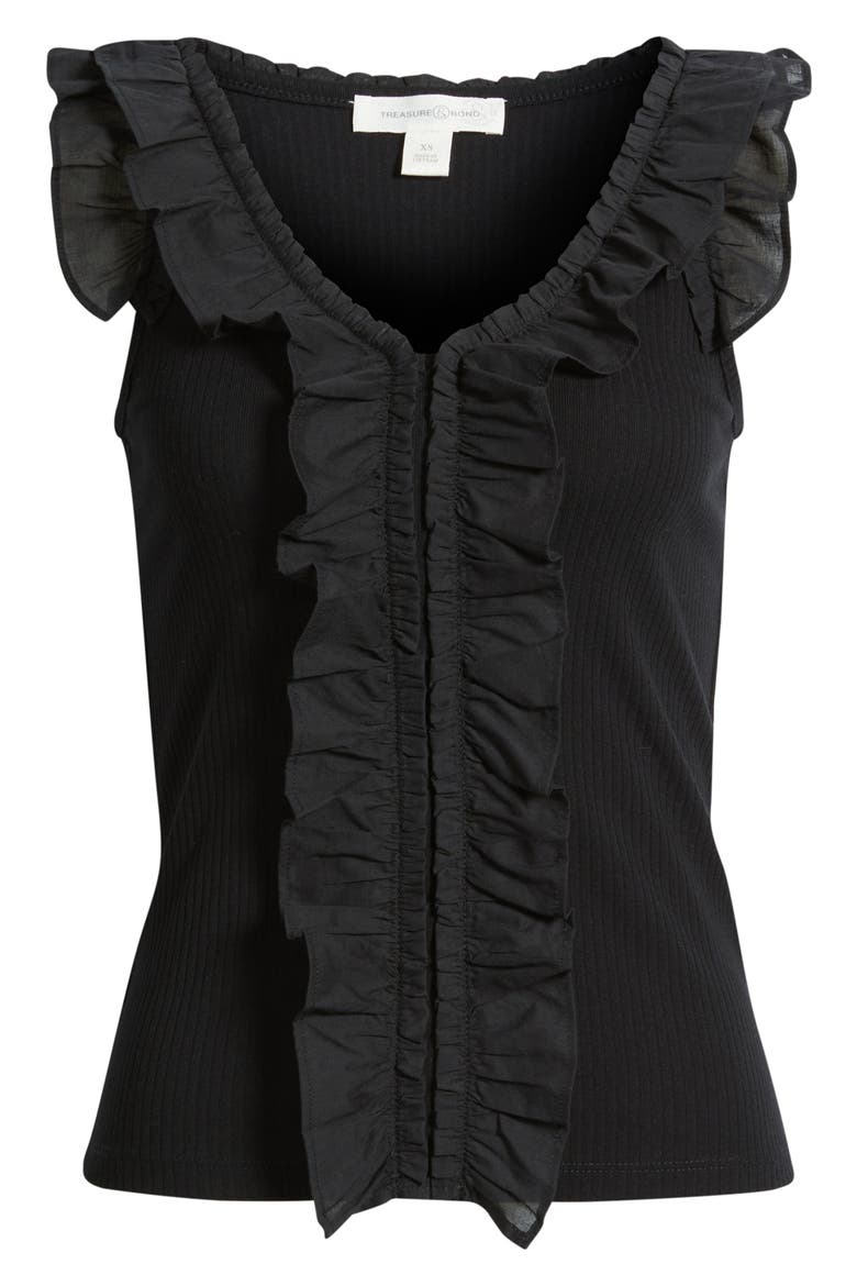 Ruffle Trim Cotton Blend Tank, Alternate, color, BLACK