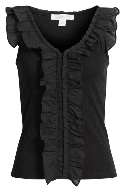 Ruffle Trim Cotton Blend Tank