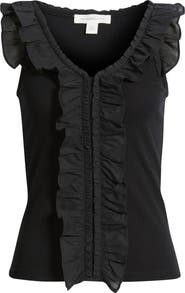Treasure & Bond Ruffle Trim Cotton Blend Tank