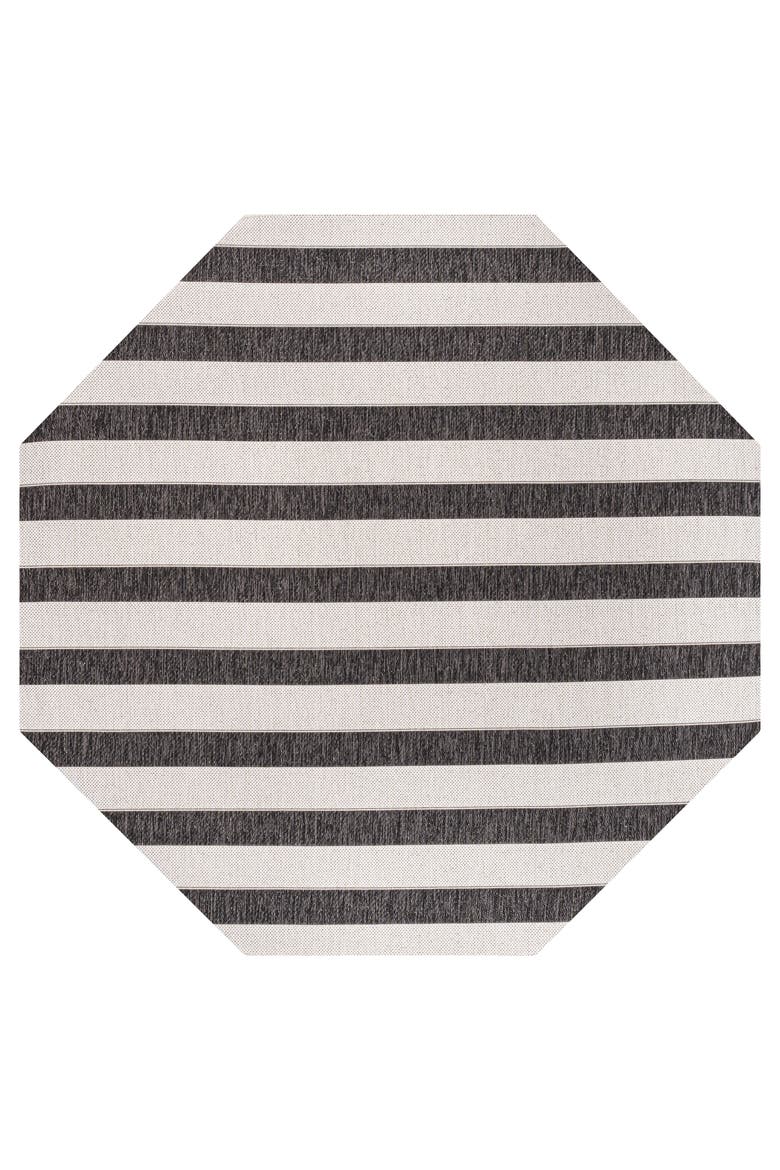 Aveiro Wide Stripe Octagon Indoor/Outdoor Area Rug, Main, color, Black/Cream