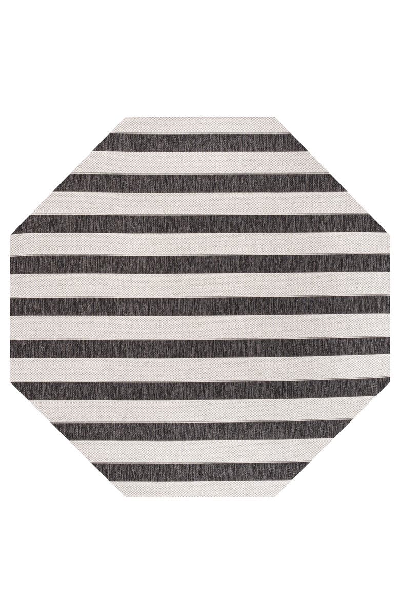 JONATHAN Y Aveiro Wide Stripe Octagon Indoor/Outdoor Area Rug, Main, color, Black/Cream