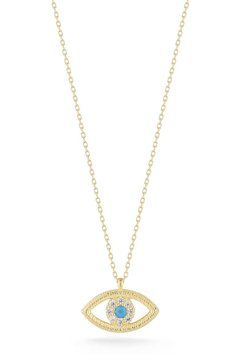 Cubic Zirconia & Synthetic Turquoise Evil Eye Pendant Necklace, Main, color, GOLD
