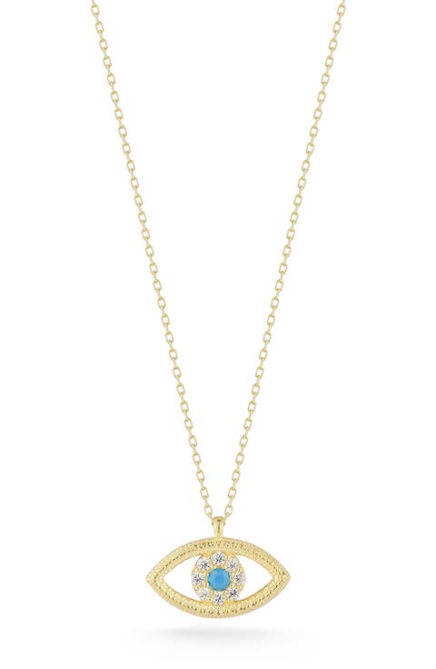 Cubic Zirconia & Synthetic Turquoise Evil Eye Pendant Necklace
