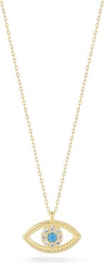 SPHERA MILANO Cubic Zirconia & Synthetic Turquoise Evil Eye Pendant Necklace