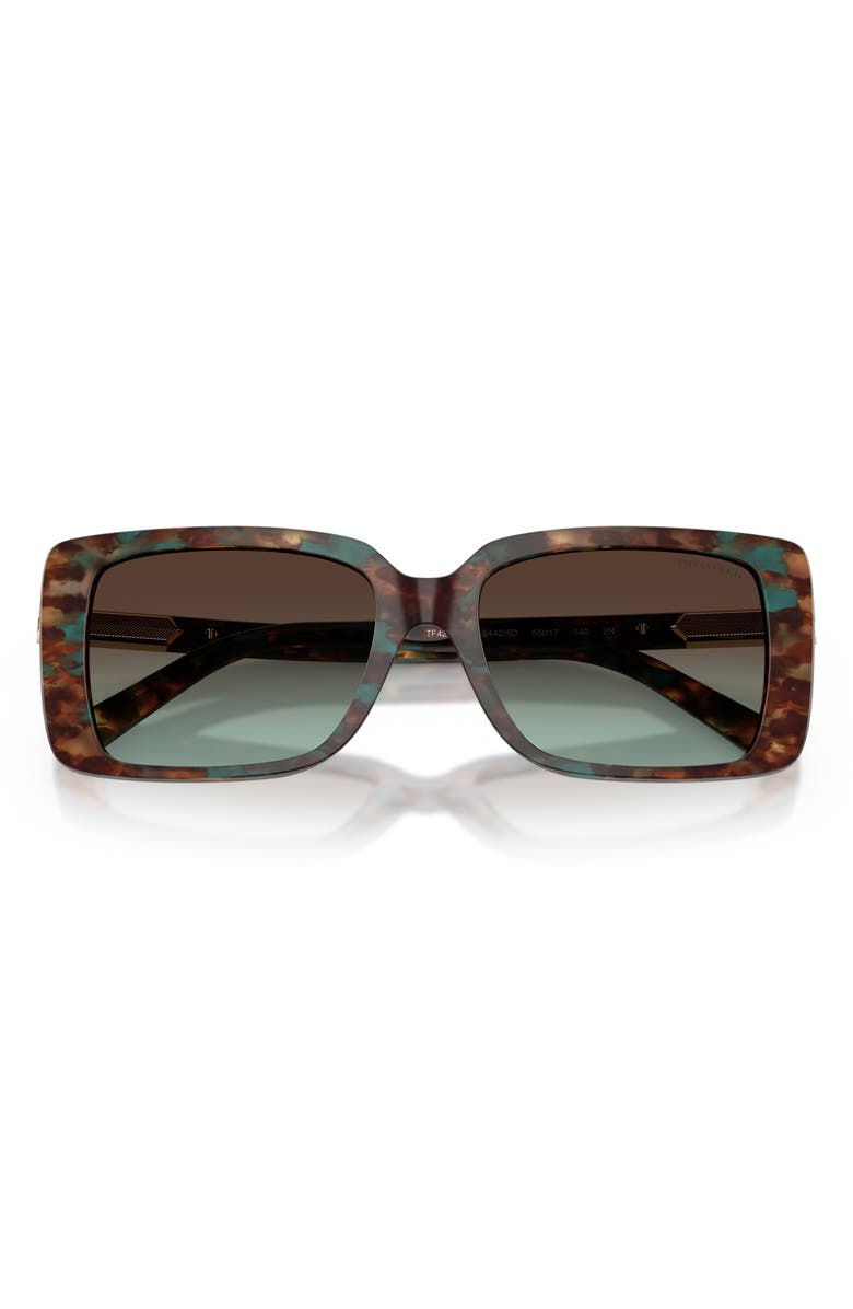 Tiffany & Co. 55mm Gradient Rectangular Sunglasses, Alternate, color, Brown Tiffany Havana / Azure