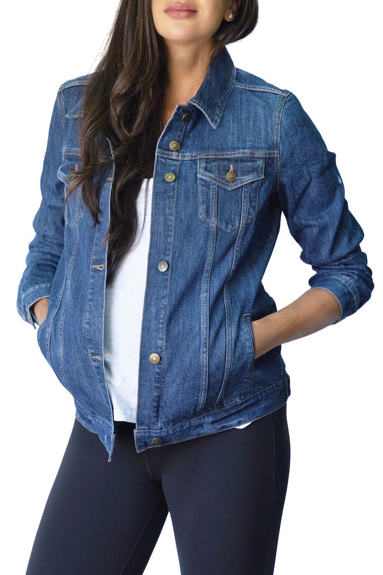 Ingrid & Isabel® Mama Denim Maternity Jacket, Main, color, DARK DENIM WASH