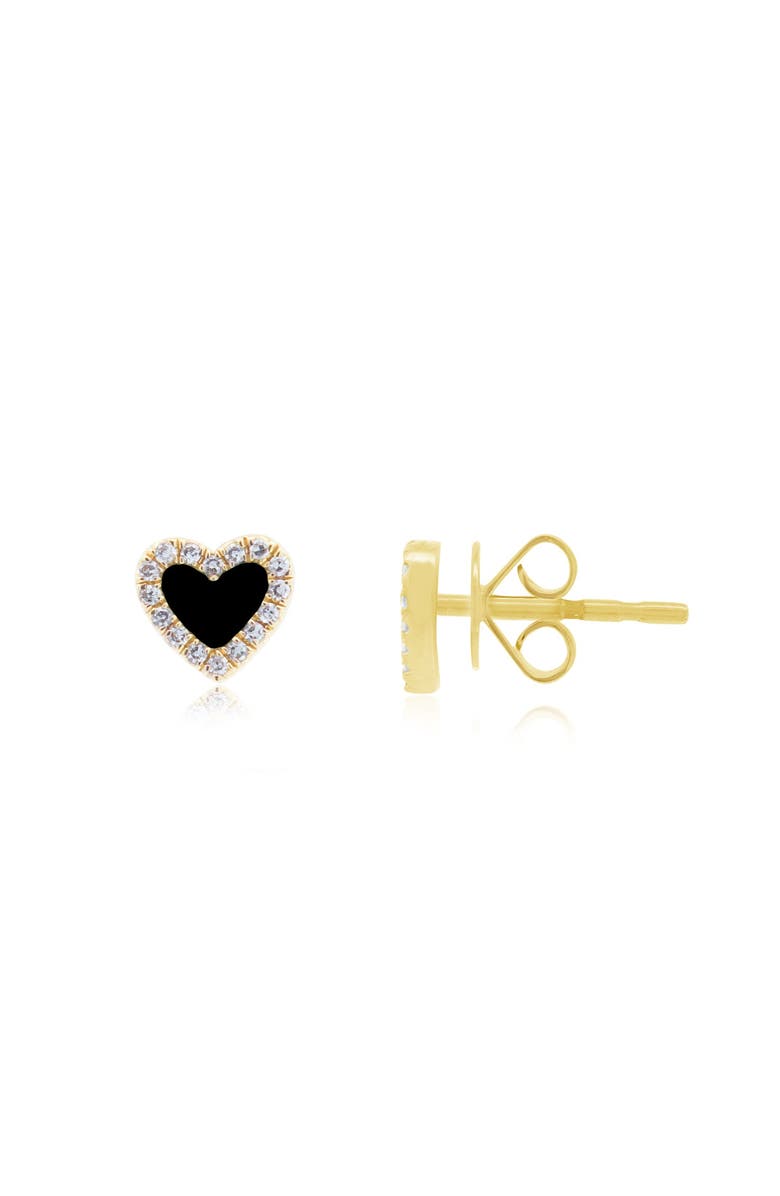 The Lovery Fine Jewelry Onyx Diamond Halo Heart Stud Earrings, Main, color, Onyx