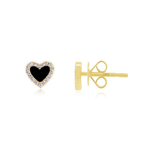 Onyx Diamond Halo Heart Stud Earrings