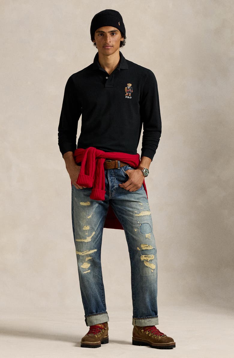 Polo Ralph Lauren Polo Bear Cotton Polo Shirt, Alternate, color, Polo Black Holiday Bear