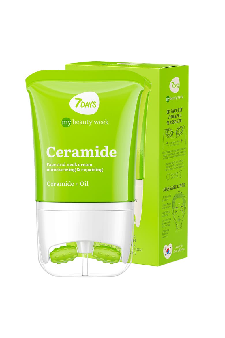 Face moisturizer with Ceramide for Moisturizing & Barrier repairing with 3D Massage Applicator, Main, color, White