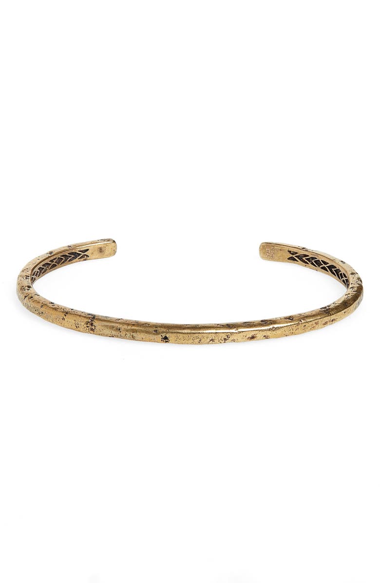 John Varvatos Distressed Brass Cuff Bracelet, Main, color, Metallic Gold
