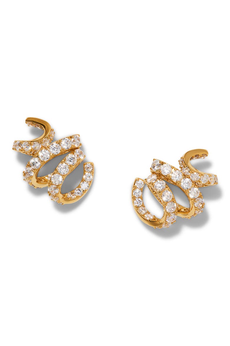 Bonne Anne Cubic Zirconia Ribbon Stud Earrings, Main, color, GOLD