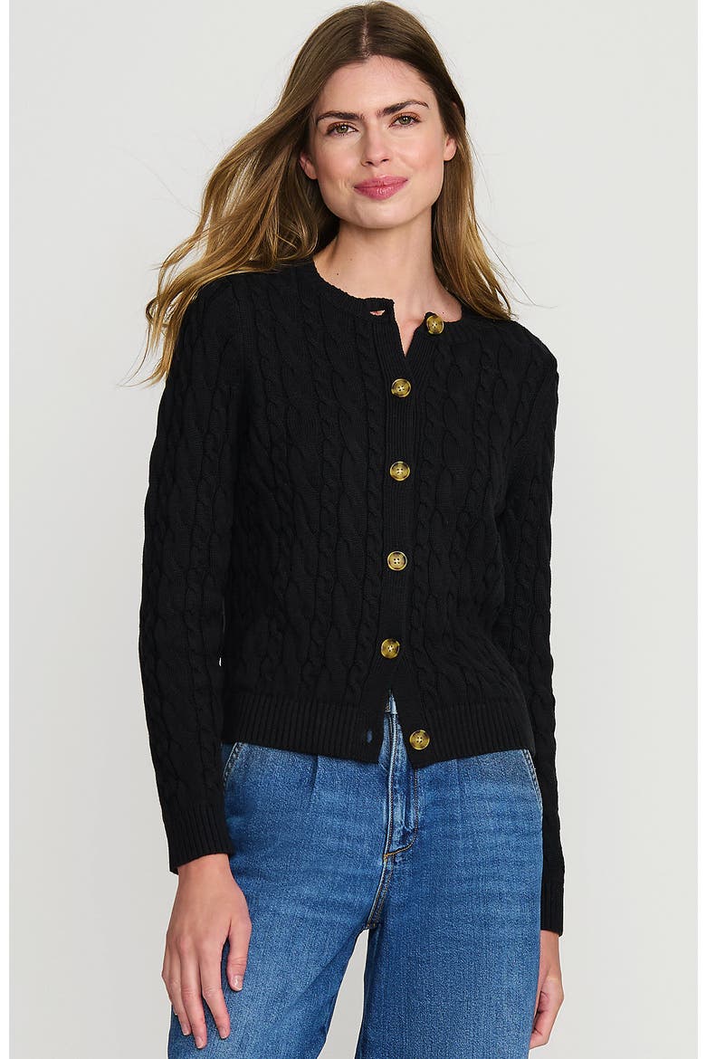 Cotton Drifter Cable Cardigan Sweater, Alternate, color, Black