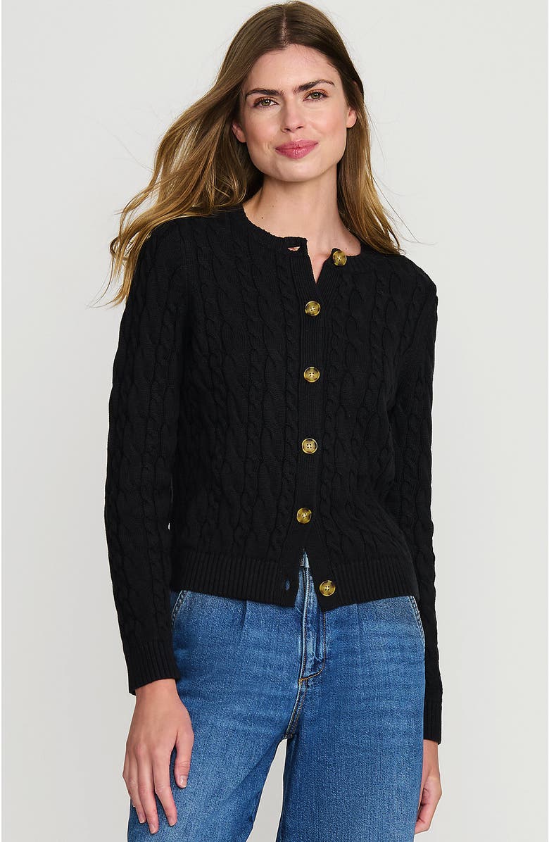 Lands' End Cotton Drifter Cable Cardigan Sweater, Alternate, color,