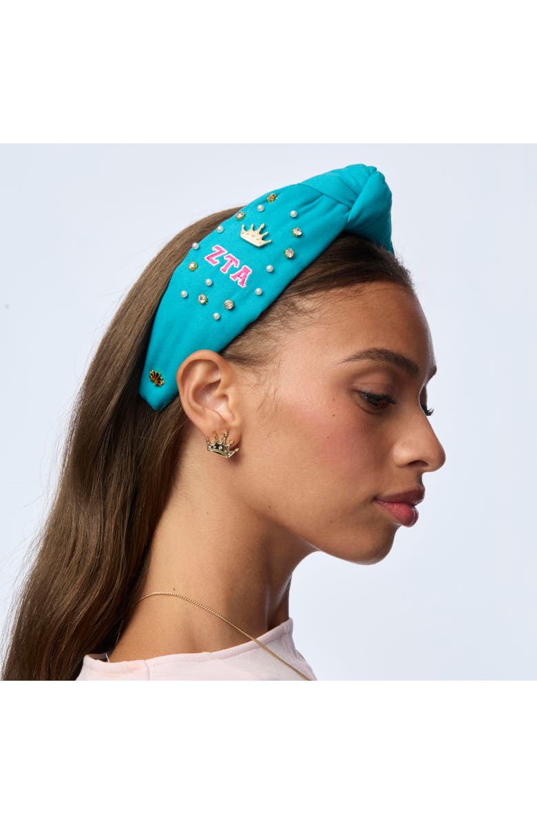 Lele Sadoughi Zeta Tau Alpha Knotted Headband, Alternate, color, Turquoise 300