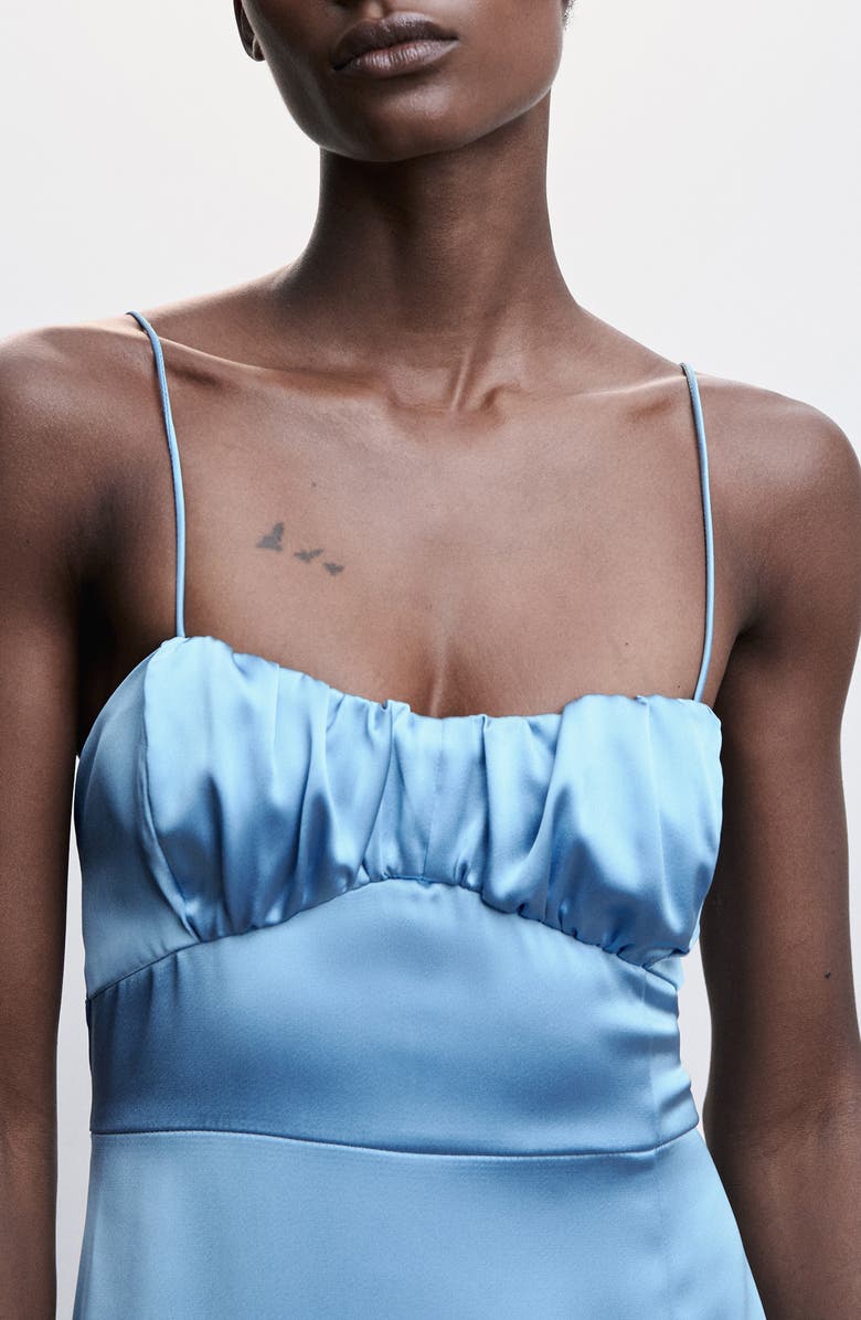 MANGO Ruched Satin Slipdress, Alternate, color, Medium Blue