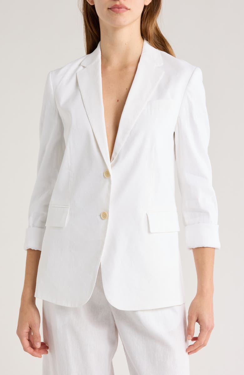 Theory Rolled Sleeve Linen Blend Blazer, Main, color, Wht