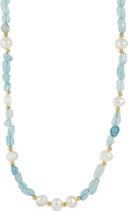 SAVVY CIE JEWELS Baroque Pearl & Aquamarine Beaded Necklace