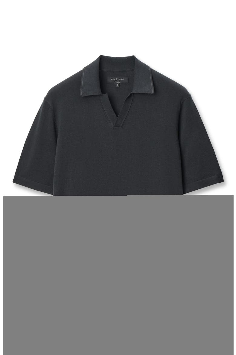 Conrad Silk & Cotton Johnny Collar Polo, Alternate, color, BLACK